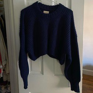 First Rite Cropped Crew Sweater Dark Blue Size Small